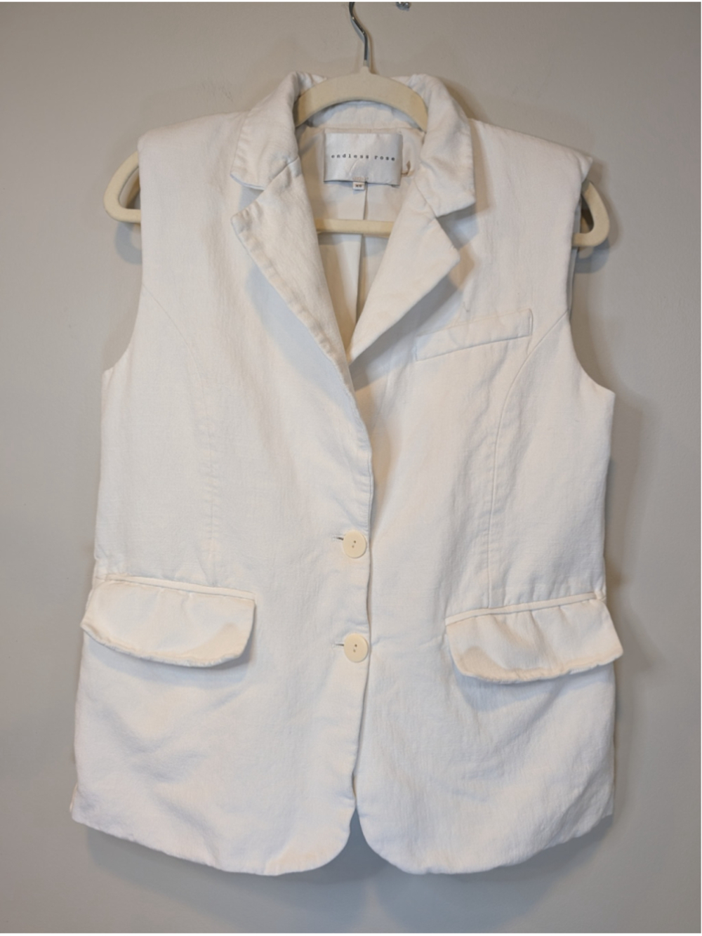 Endless Rose White Linen Blend Oversized Blazer Vest Jacket Minimalist XS